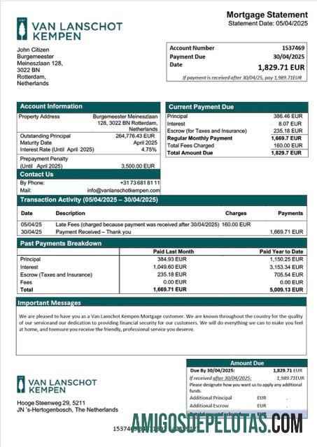 imprimível Modelo Word e PDF de declaração de hipoteca Van Lanschot Kempen da Holanda